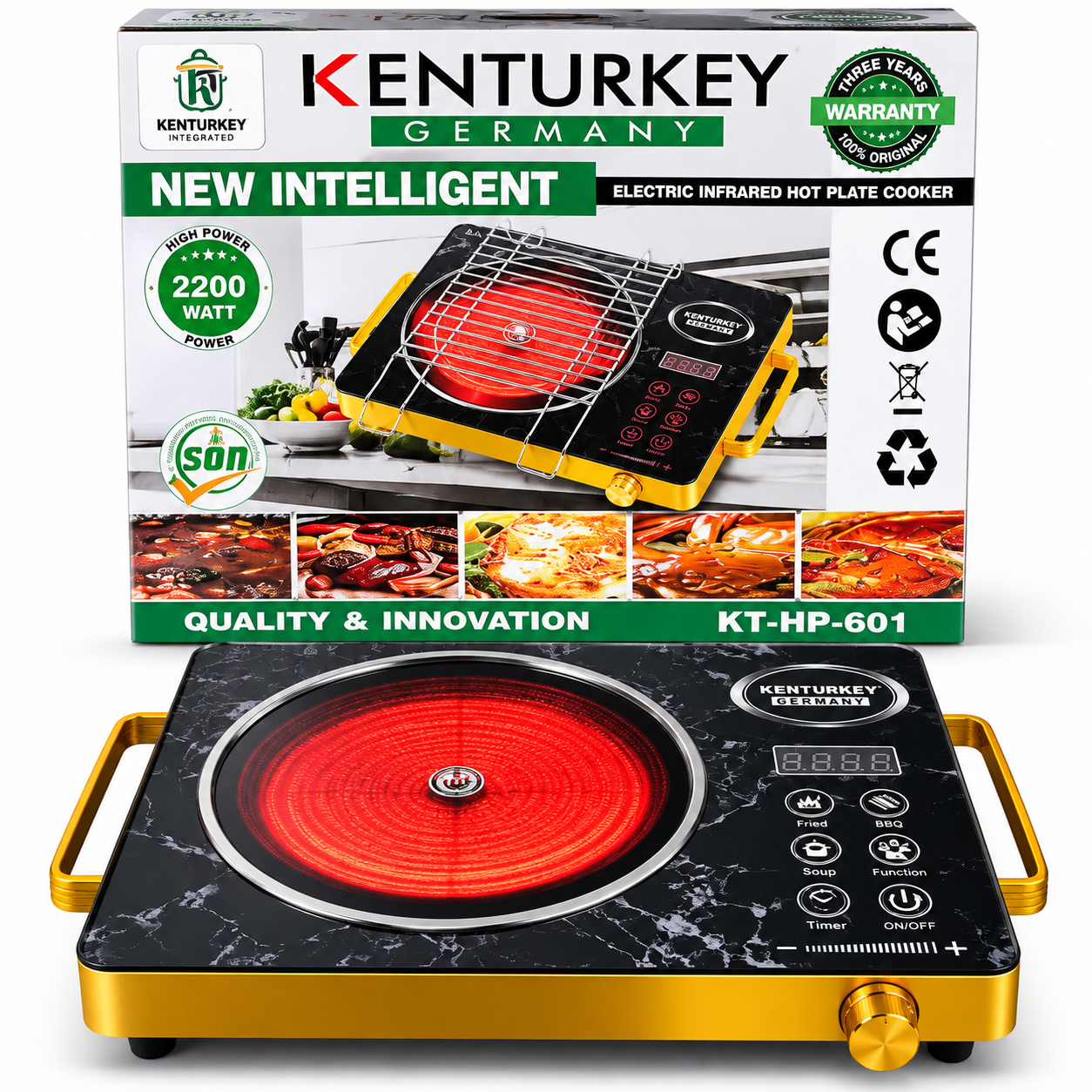 Kenturkey Germany 2200W infrared electric cooker KT-HP-601 with digital controls and grill rack