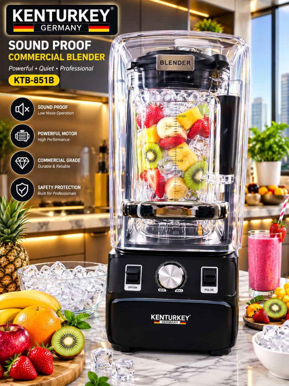 Kenturkey KTB-851B soundproof heavy duty commercial blender with fruit smoothie