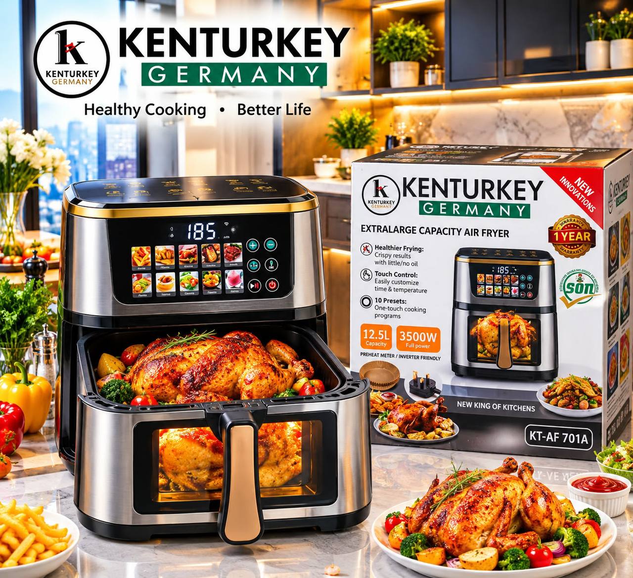 Kenturkey Germany KT-AF 701A digital extra-large air fryer with touchscreen controls